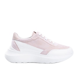 Beige sneakers med hvide detaljer på en Barteks høj sål