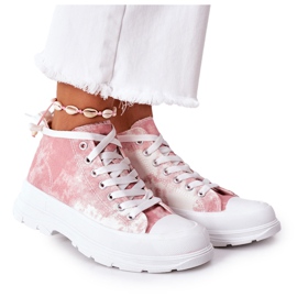 FJ1 Højrosa sneakers på stor sål med Tie-Dye Trissy-effekt hvid lyserød