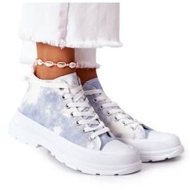 FJ1 Høje sneakers på en stor blå sål med en Tie-Dye Trissy-effekt hvid