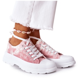 FJ1 Lyserøde sneakers med Tie-Dye rejsetidseffekt hvid