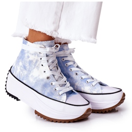 FJ1 Blå sneakers på platformen med Tie-Dye elektrisk kærlighedseffekt hvid