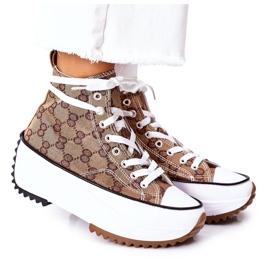 FJ1 Loggede sneakers på den elektriske kærlighedsbrune platform hvid