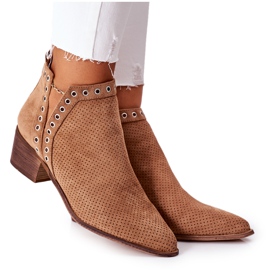 Åbne støvler med udskæringer, Camel Western brun