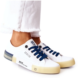 Kvinders lædersneakers Big Star II274132 Hvid marine blå