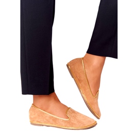 Kvinders ruskind loafers Lu Boo Camel beige gylden