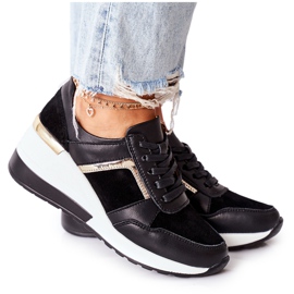 S.Barski Kvinders læder wedge sneakers sort hvid Manitoba