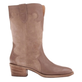 Marco Shoes Clara cowboystøvler med dekorative syninger beige