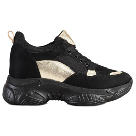 SHELOVET Komfortable SORT og GULD sneakers gylden
