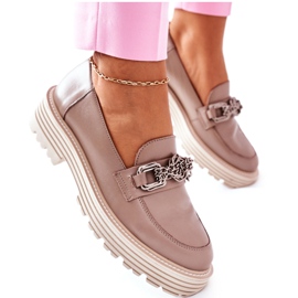 Kvinders Brogues Loafers Læder Mørk Beige Laura Messi 2383