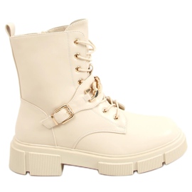 Militære beige støvler med en kæde HB-106 PU / BEIGE