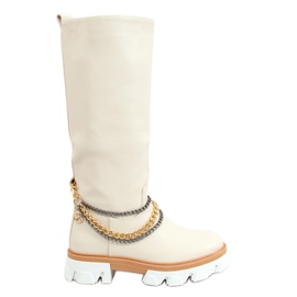 Ridestøvler med kæder creme NC1228 Beige