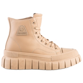 SHELOVET Sneakers med øko -læder på platformen beige