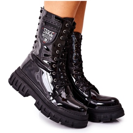 NAVY DOT Damestøvler Trappers Lakeret Sort Coriera