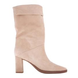 Marco Shoes Højhælede ankelstøvler med krave beige