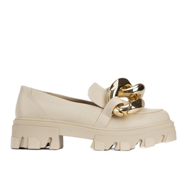 Beige loafers med en tyk Larisa -kæde