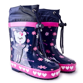 Børns gummi galoshes Navy Blue Zinstina's Bear marine blå