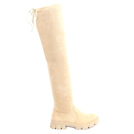 Dame beige støvletter over knæet LM-07 Beige