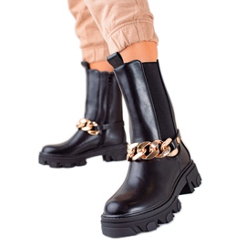 Sweet Shoes Høje sorte støvler med kæde