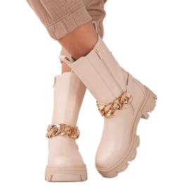 Sweet Shoes Højbeige støvletter med kæde