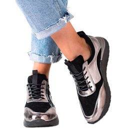 W. Potocki Sort og sølv sneakers lavet af Potocki læder gylden