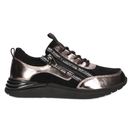Filippo DP3149/21 BK GN sportssneakers i læder, mørk nikkel sort
