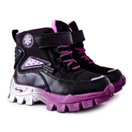 PJ2 Børns varme snestøvler med velcro sort-pink garver lyserød