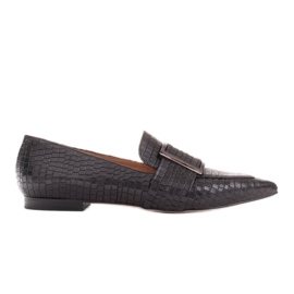 Marco Shoes Croco ballerinaer med stort spænde sort