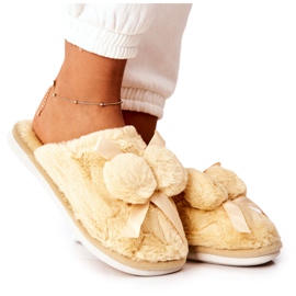 Gule Pampy Pels Hjemmesko Med Pomponer beige ecru
