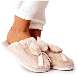 Pels hjemmesko med pomponer Beige pampier