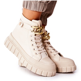 Høje sneakers på beige standies platform gylden