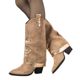 Luciana beige cowboystøvler gylden