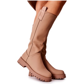 FJ1 Høje læderstøvler Beige Trishia