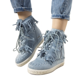 Blå wedge sneakers med frynser