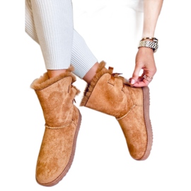 Dame snestøvler med Tosse Camel sløjfer beige gul
