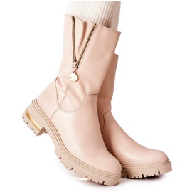 PA2 Varme læderstøvler Beige Florency-støvler