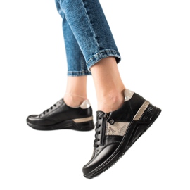 Evento Sneakers i læder med dekorativ lynlås beige sort