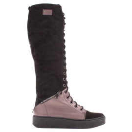 Marco Shoes Snørestøvler med dekorative lynlåse brun sort