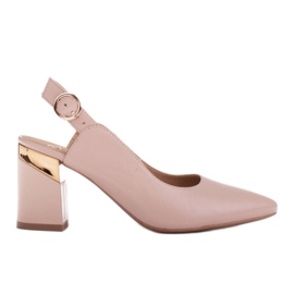 Marco Shoes Beige pumps med en gylden hæl indsats lyserød