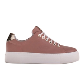 Marco Shoes Kvinders sneakers lavet af ægte læder på en tyk sål lyserød gylden