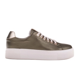 Marco Shoes Kvinders sneakers lavet af ægte læder på en tyk sål grøn