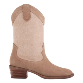 Marco Shoes Cowboystøvler i kombination med ruskind og hørstof beige
