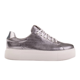 Marco Shoes Kvinders sneakers lavet af ægte læder på en tyk sål brun sølv