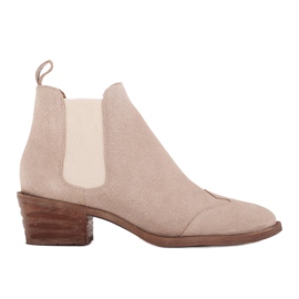 Marco Shoes Chelsea støvler med høje hæle lavet af naturligt ruskind beige