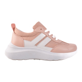 Ideal Shoes Moderigtige sneakers med striber hvid lyserød