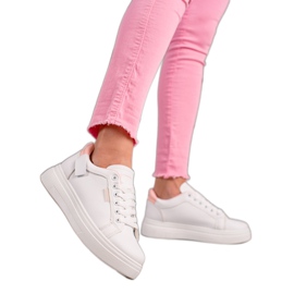 Ideal Shoes Hvide Eco Leather Sneakers lyserød