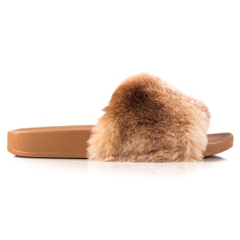 TRENDI Hjemmesko med pels beige brun