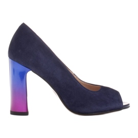 Marco Shoes 1100P marineblå pumps med en flerfarvet hæl marine blå