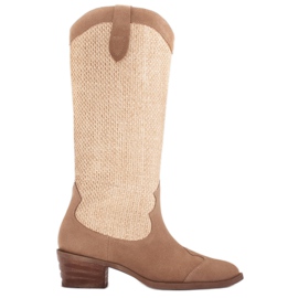 Marco Shoes Cowboystøvler i en kombination af ruskind og stof beige