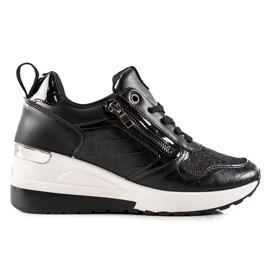 TRENDI Wedge sneakers med glitter sort