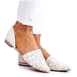 Elegante læderballerinaer Laura Messi 1110 Beige hvid